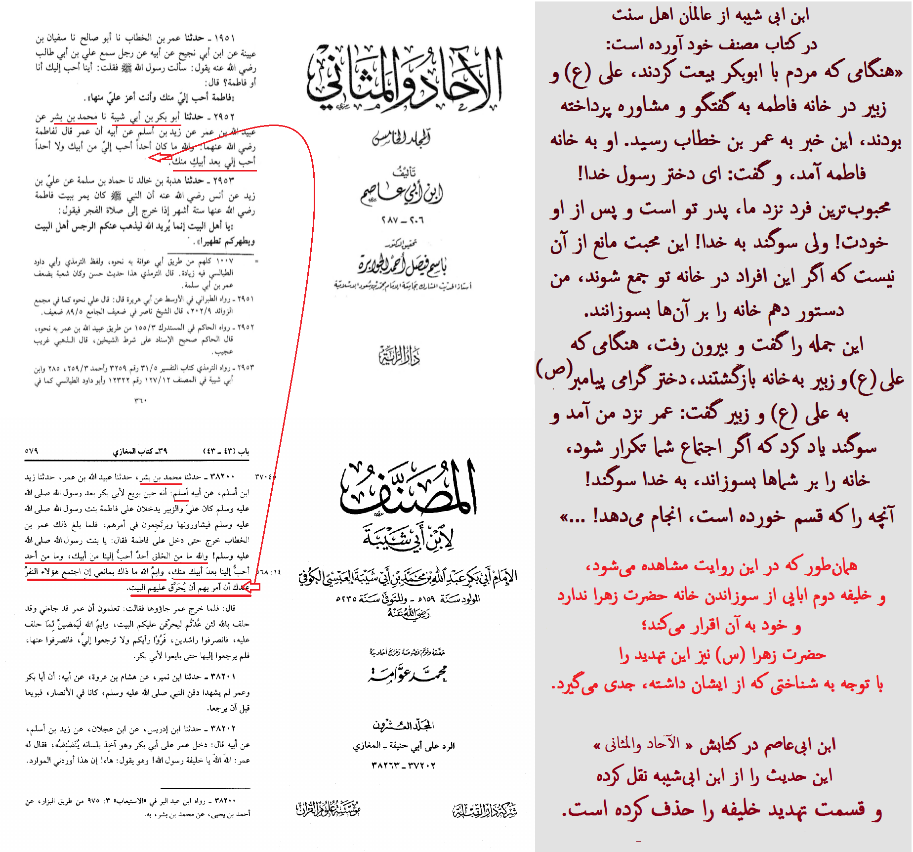 جدی گرفتن تهدید آتش زدن خانه توسط حضرت زهرا (س) و حذف آن در نقل روایت