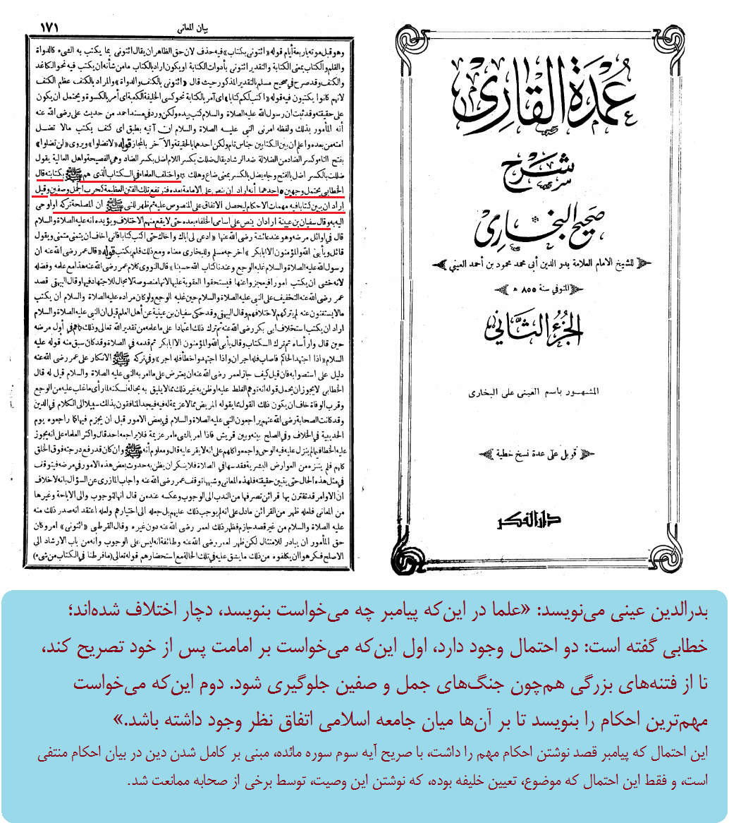 عینی و احتمالات نامه نانوشته پیامبر اکرم